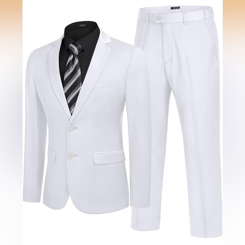 Men's White Suit Set Sz M 35” waist 28.5” inseam